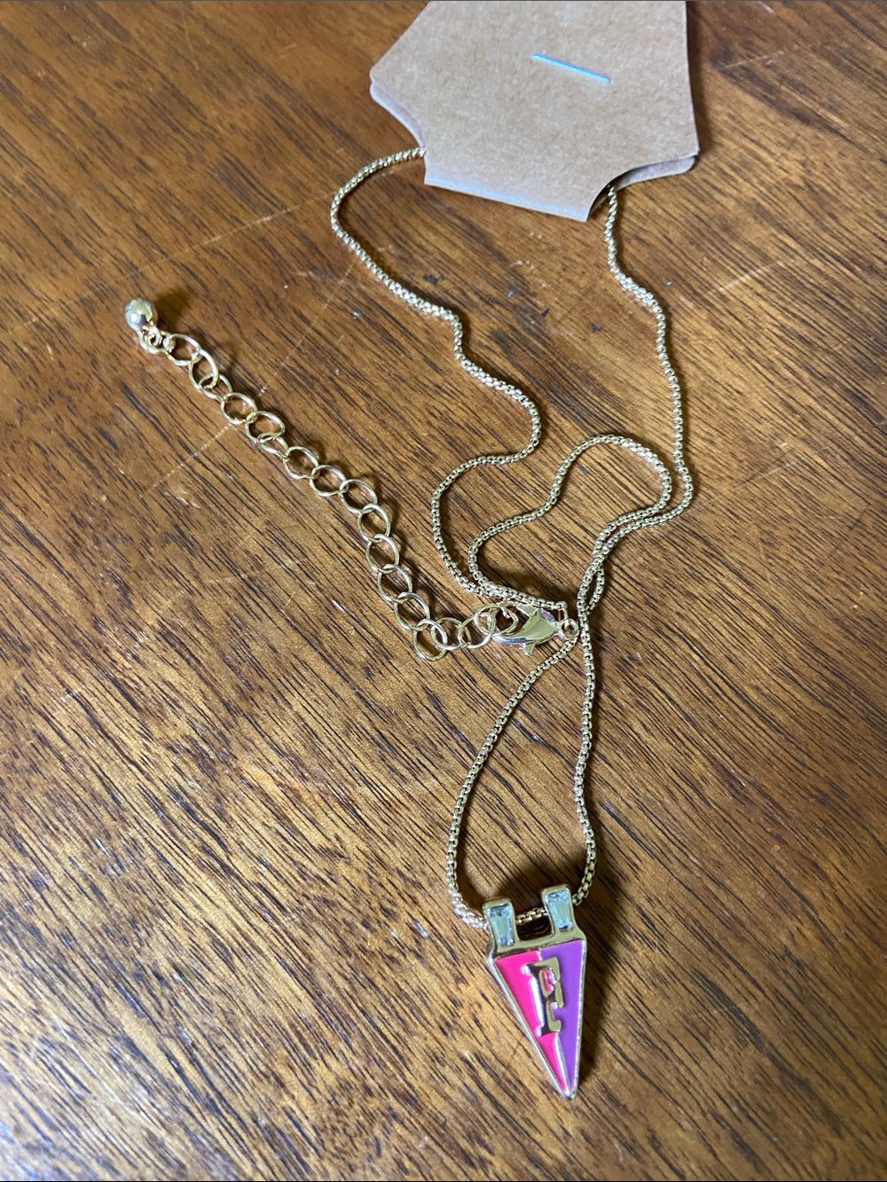 Anthropologie Gold Chain Necklace with Pink and Purple Triangle Pendant